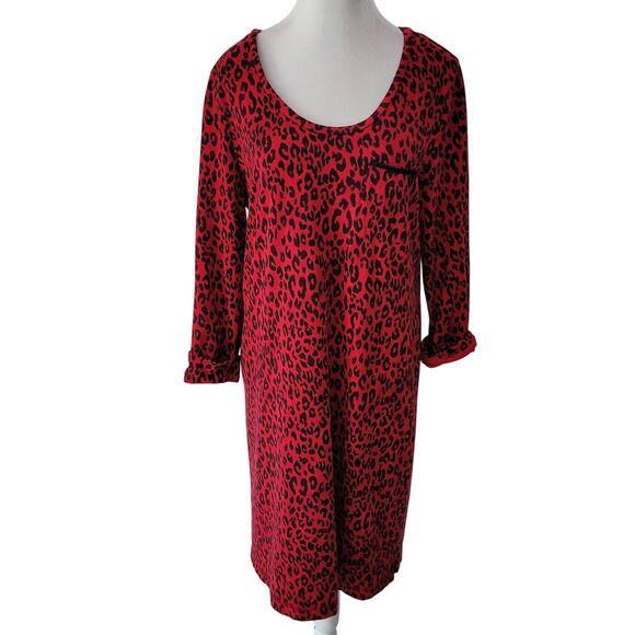 Soma Size L Dark Red Black Leopard Print T-Shirt Dress Long Sleeve Pocket - Picture 1 of 8